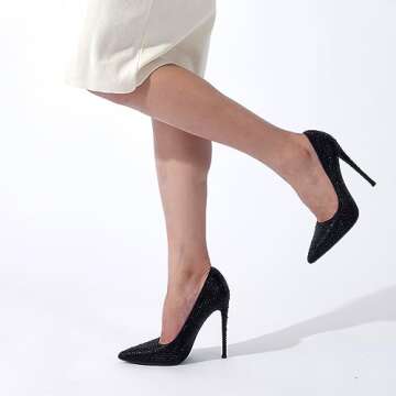 Elisabet Tang Women Pumps, Pointed Toe High Heel Glitter Rhinestone Heels Sparkly Prom Shoes Stiletto Wedding Heels for Bride Shoes for Women