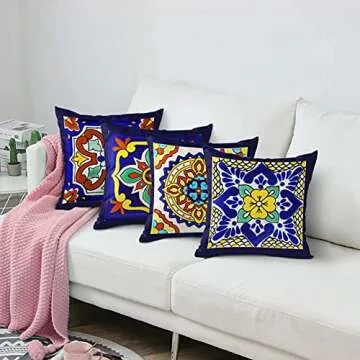 Semtomn Decorative Spanish Talavera Pillow Covers Set of 4