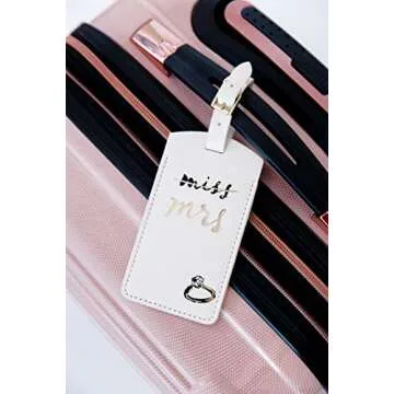 Kate Spade New York White Vegan Leather Luggage Tag, Bridal Gift for Bride, Cute Travel Tag for Honeymoon, Durable Suitcase Tag, Miss to Mrs.