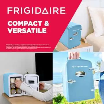 Frigidaire Retro Mini Personal Fridge Cooler, Holds up to 9 Cans, Portable for Car, Office, Bedroom, Dorm Room, or Cabin, Includes 110V AC and 12V DC cords - 11.8"D x 7.1"W x 10.1"H, Blue