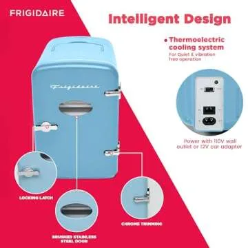 Frigidaire Retro Mini Personal Fridge Cooler, Holds up to 9 Cans, Portable for Car, Office, Bedroom, Dorm Room, or Cabin, Includes 110V AC and 12V DC cords - 11.8"D x 7.1"W x 10.1"H, Blue