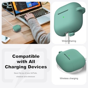 R-fun for Airpods 4th Case Cover with Cleaner Kit, Soft Skin Silicone Case Cover with Keychain, Full Protective Case for Men and Women, Compatible with Apple Latest Airpods 4th, Pine Green