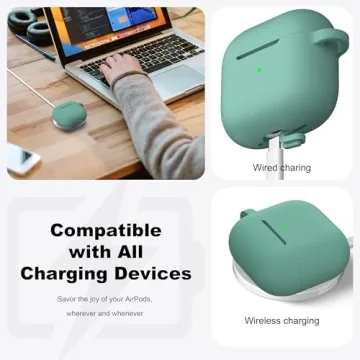 R-fun for Airpods 4th Case Cover with Cleaner Kit, Soft Skin Silicone Case Cover with Keychain, Full Protective Case for Men and Women, Compatible with Apple Latest Airpods 4th, Pine Green