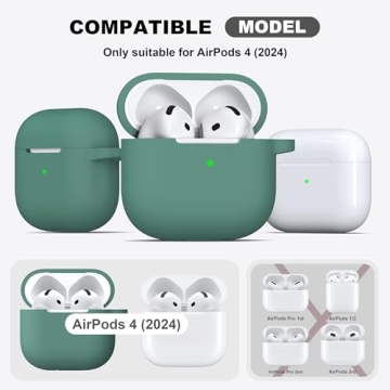 R-fun for Airpods 4th Case Cover with Cleaner Kit, Soft Skin Silicone Case Cover with Keychain, Full Protective Case for Men and Women, Compatible with Apple Latest Airpods 4th, Pine Green
