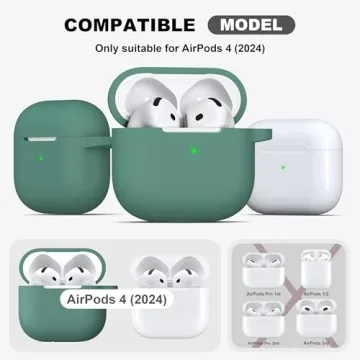 R-fun for Airpods 4th Case Cover with Cleaner Kit, Soft Skin Silicone Case Cover with Keychain, Full Protective Case for Men and Women, Compatible with Apple Latest Airpods 4th, Pine Green