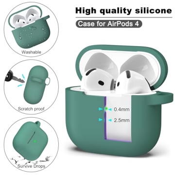 R-fun for Airpods 4th Case Cover with Cleaner Kit, Soft Skin Silicone Case Cover with Keychain, Full Protective Case for Men and Women, Compatible with Apple Latest Airpods 4th, Pine Green