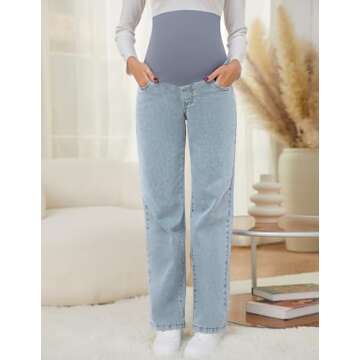 fitglam Women's Maternity Jeans Straight Leg Relaxed Fit Over Belly Pregnancy Denim Work Pants Mater...