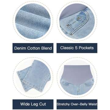 fitglam Women's Maternity Jeans Straight Leg Relaxed Fit Over Belly Pregnancy Denim Work Pants Maternity Clothes with Pockets