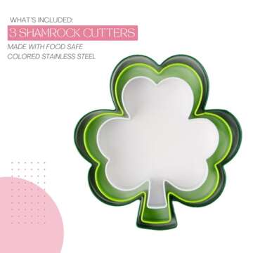 Shamrock Cookie Cutters - 3 Pack, Stainless Steel, Festive Baking Supplies