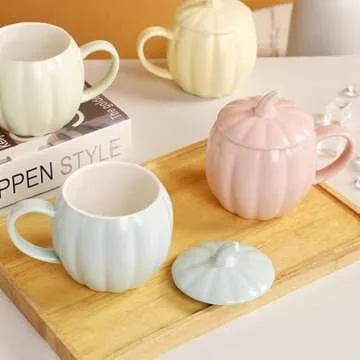 123Arts Ceramic Coffee Mug Pumpkin Shaped Cup Milk Water Tea Cup for Office Home