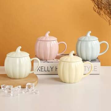 123Arts Ceramic Coffee Mug Pumpkin Shaped Cup Milk Water Tea Cup for Office Home