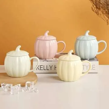 123Arts Ceramic Coffee Mug Pumpkin Shaped Cup Milk Water Tea Cup for Office Home