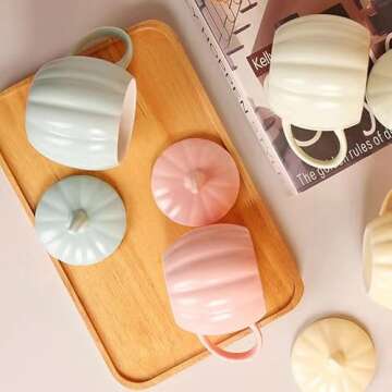 123Arts Ceramic Coffee Mug Pumpkin Shaped Cup Milk Water Tea Cup for Office Home