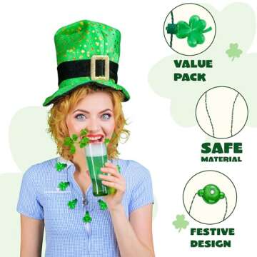 JOYIN 3 PCS St Patrick's Day Light Up Necklaces,Green Shamrock Bulb Necklace for Costume Dressing-up Accessories Saint Patricks Decorations Party Favor Supplies