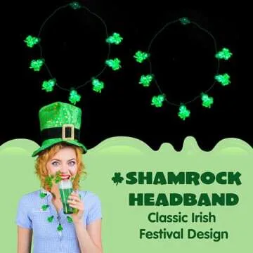 JOYIN 3 PCS St Patrick's Day Light Up Necklaces,Green Shamrock Bulb Necklace for Costume Dressing-up Accessories Saint Patricks Decorations Party Favor Supplies