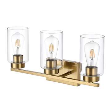 A1A9 3-Light Bathroom Vanity Light, Modern Brushed Gold Wall Lights with Clear Glass Shades, Bathroo...