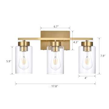 A1A9 3-Light Bathroom Vanity Light, Modern Brushed Gold Wall Lights with Clear Glass Shades, Bathroom Wall Sconce Lamp for Mirror Living Room Bedroom Hallway