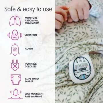 Snuza Hero Baby Monitor: Alerts When No Movement Detected, Gentle Vibration Pre-Alerts, Attaches to Diaper, No WiFi/Bluetooth, Medical Grade Material. Safer Sleep for Babies, Better Sleep for Parents.