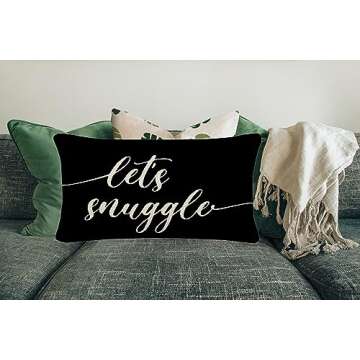 Let's Snuggle Reversible Black Decor Throw Pillow Case Decor for Home Bedroom, 12'' x 20'' Pillow case, Great Gift for Girlfriend, Boyfriend, Wife, Husband, Lover Wedding Anniversary