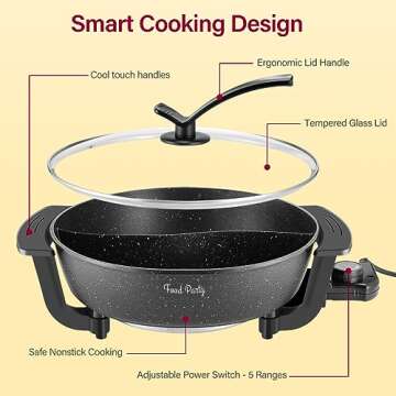 Electric Hot Pot with Divider Hotpot Pot Electric Cooker Shabu Shabu Pot 110V Non-Stick 6L BPA FREE Fondue Chinese Hot Pot