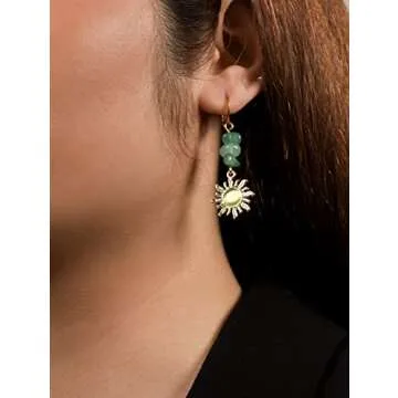 Sacina Boho Hippie Gothic Sun Earrings, Green Earrings, Crystal Earrings, Boho Earrings, Gothic Earrings, Christmas New Year Jewelry Gift For Women