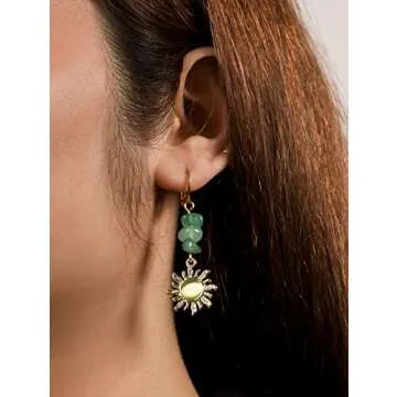 Sacina Boho Hippie Gothic Sun Earrings, Green Earrings, Crystal Earrings, Boho Earrings, Gothic Earrings, Christmas New Year Jewelry Gift For Women