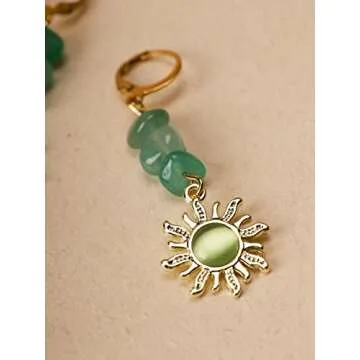 Sacina Boho Hippie Gothic Sun Earrings, Green Earrings, Crystal Earrings, Boho Earrings, Gothic Earrings, Christmas New Year Jewelry Gift For Women
