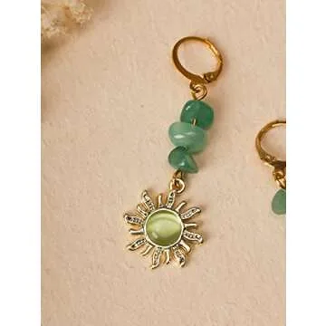 Sacina Boho Hippie Gothic Sun Earrings, Green Earrings, Crystal Earrings, Boho Earrings, Gothic Earrings, Christmas New Year Jewelry Gift For Women