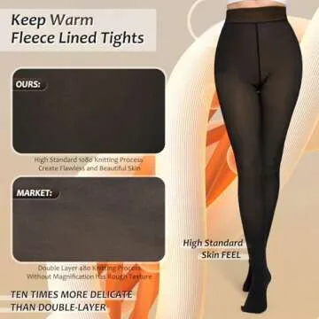NOLUNT Women Fleece Lined Tights,Fake Translucent Warm Pantyhose Leggings Fleece Lined Thermal Tights Skin Color for Women in Winter.(Black-MM)