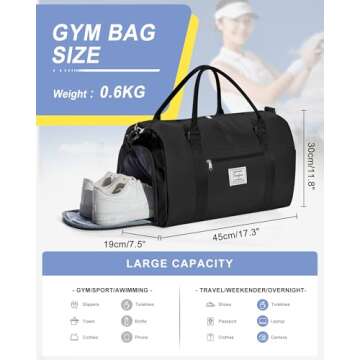Gym Bags Womens Mens with Shoes Compartment and Wet Pocket,Travel Duffel Bag for Women for Plane,Spo...