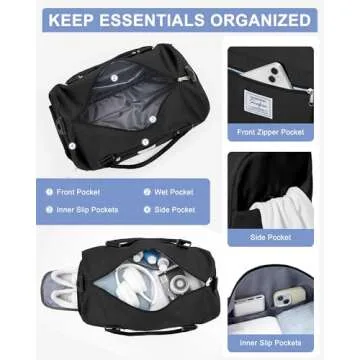 Gym Bags Womens Mens with Shoes Compartment and Wet Pocket,Travel Duffel Bag for Women for Plane,Sport Gym Tote Bags Swimming Yoga,Small Waterproof Weekend Overnight Bag Carry on Bag Hospital Holdalls