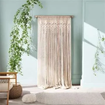 OIHYA Macrame Curtain Wall Hanging Handmade Boho Curtains for Wedding Backdrop Arch Closet Room Divider Boho Wall Decor 40"X80"