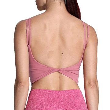 Aoxjox Women's Workout Sports Bras Fitness Padded Backless Yoga Crop Tank Top Twist Back Cami (Pink,...