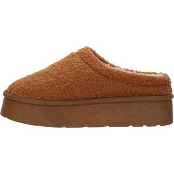 WHITIN Womens House Slippers Platform Comfy Fuzzy Warm House Slippers Warm Curly Faux Fur Indoor Win...