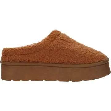 WHITIN Womens House Slippers Platform Comfy Fuzzy Warm House Slippers Warm Curly Faux Fur Indoor Winter Bedroom Fur Lined Thick Hard Sole Slippers for Women Size 9 Brown