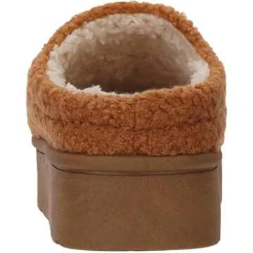 WHITIN Womens House Slippers Platform Comfy Fuzzy Warm House Slippers Warm Curly Faux Fur Indoor Winter Bedroom Fur Lined Thick Hard Sole Slippers for Women Size 9 Brown