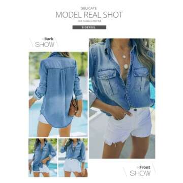 Sidefeel Women's Denim Tops Long Sleeve Shacket Jackets Button Down Collared Jean Shirt Medium Sky Blue