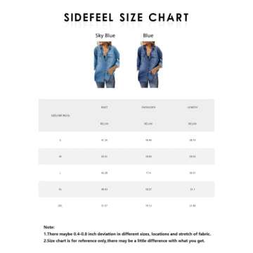 Sidefeel Women's Denim Tops Long Sleeve Shacket Jackets Button Down Collared Jean Shirt Medium Sky Blue