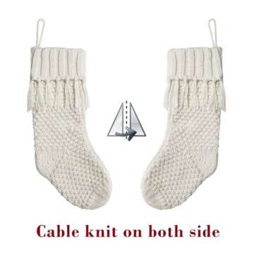 Cream & White Cable Knit Christmas Stockings for Holiday Decor