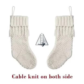 Cream & White Cable Knit Christmas Stockings for Holiday Decor