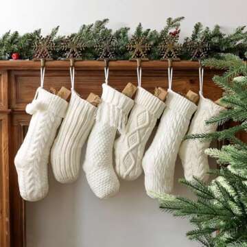 Cream & White Cable Knit Christmas Stockings for Holiday Decor