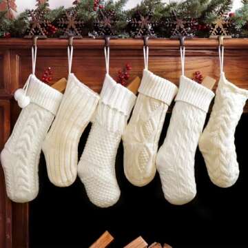 Cream & White Cable Knit Christmas Stockings for Holiday Decor