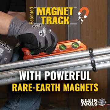 Klein Tools 935RB Torpedo Level, 8-Inch Billet Magnetic Level, 0/30/45/90 Degree Vials, V-Groove, Tapered Nose, High-Visibility Vial and Body