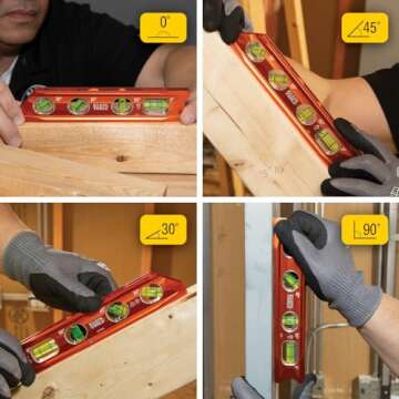 Klein Tools 935RB Torpedo Level, 8-Inch Billet Magnetic Level, 0/30/45/90 Degree Vials, V-Groove, Tapered Nose, High-Visibility Vial and Body