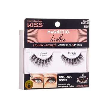KISS Magnetic Lashes, Crowd Pleaser, 1 Pair of Synthetic False Eyelashes With 5 Double Strength Magnets, Wind Resistant, Dermatologist Tested Fake Lashes Last Up To 16 Hours, Reusable Up To 15 Times