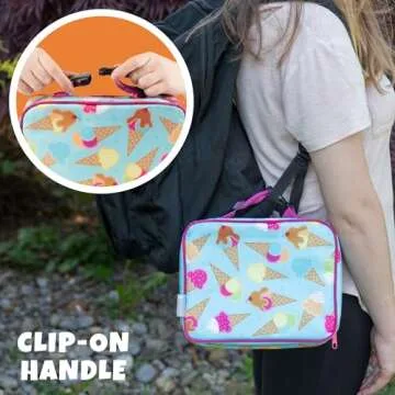 Bentology Lunch Box for Girls-Kids Insulated, Durable Lunchbox Tote Bag Fits Bento Boxes, Containers, Jars & Water Bottles- Reusable School Lunch Sleeve Keeps Food Hotter or Colder Longer- Ice Cream