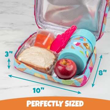 Bentology Lunch Box for Girls-Kids Insulated, Durable Lunchbox Tote Bag Fits Bento Boxes, Containers, Jars & Water Bottles- Reusable School Lunch Sleeve Keeps Food Hotter or Colder Longer- Ice Cream