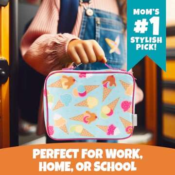 Bentology Lunch Box for Girls-Kids Insulated, Durable Lunchbox Tote Bag Fits Bento Boxes, Containers, Jars & Water Bottles- Reusable School Lunch Sleeve Keeps Food Hotter or Colder Longer- Ice Cream