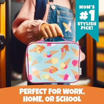 Bentology Lunch Box for Girls-Kids Insulated, Durable Lunchbox Tote Bag Fits Bento Boxes, Containers, Jars & Water Bottles- Reusable School Lunch Sleeve Keeps Food Hotter or Colder Longer- Ice Cream