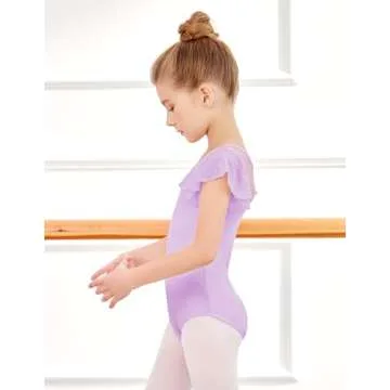 Zaclotre Girls Ruffle Sleeve Ballet Leotards Toddler Mesh Dance Leotard Sparkly Gymnastics Outfits